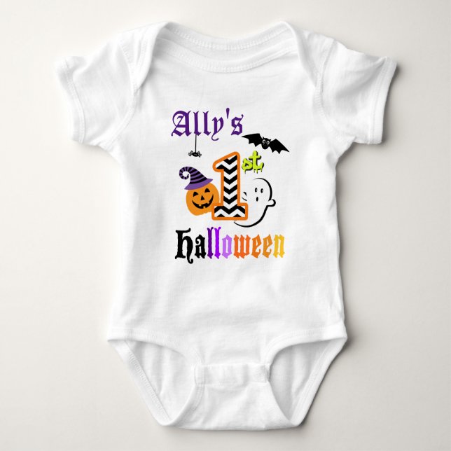 Babys erstes Halloween-Shirt w Zickzack Baby Strampler (Vorderseite)