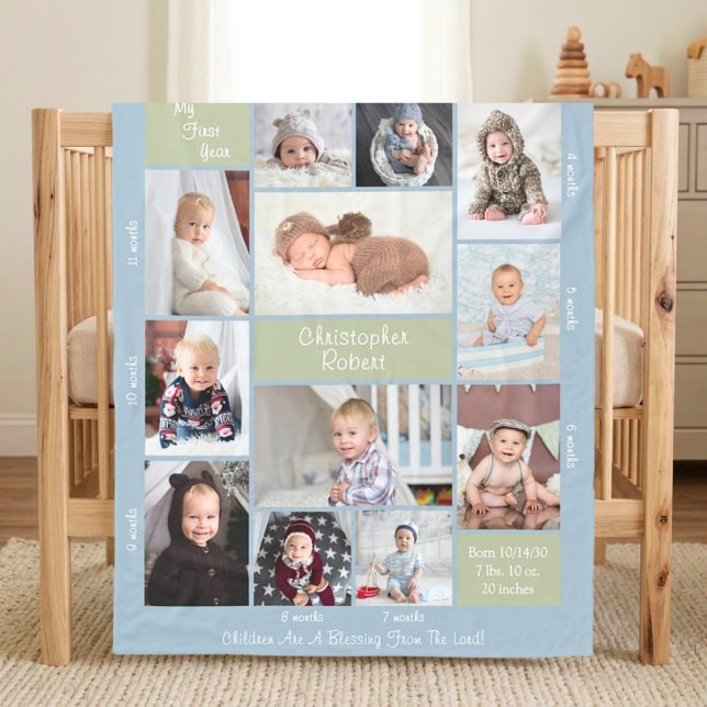 Baby's erstes Jahr Boho 12 Foto-Collage-Script Fleecedecke (Von Creator hochgeladen)