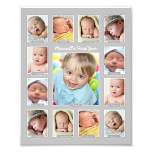 Babys erstes Jahr Gray Keepake Foto Collage