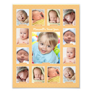 Babys erstes Jahr Orange Keepake Foto Collage