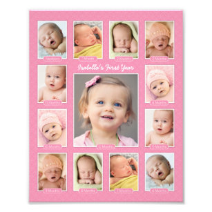 Babys erstes Jahr Pink Keepake Foto Collage