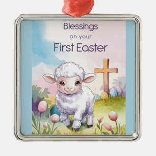 Baby's erstes Ostern religiöses Lamm Kreuz Christl Ornament Aus Metall