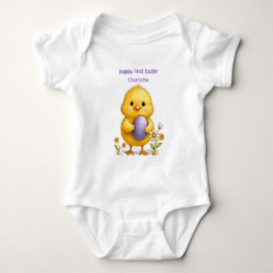 Baby's erstes Ostern Süßes Küken mit violettem Ei Baby Strampler