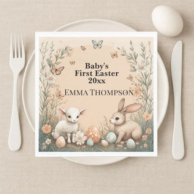 Baby's erstes Ostern Waldtiere Hase Lamm Serviette (Baby's First Easter Woodland Animals Bunny Lamb Napkins)
