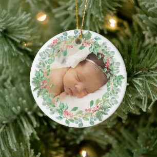 Baby's erstes Red Green Kranz Foto Keramik Ornament