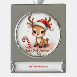 Baby's erstes Weihnachten 2025 – Schneeflocken-Orn Banner-Ornament Silber