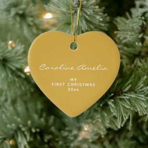 Baby's erstes Weihnachten 2026 Personalisiert Gelb Keramik Ornament