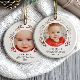 Baby's erstes Weihnachten 2-Foto-Ausschnittrahmen Keramik Ornament