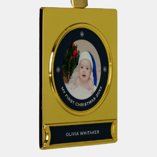 Baby's erstes Weihnachten Benutzerdefiniertes Feie Banner-Ornament Gold