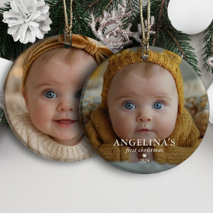 Baby's erstes Weihnachten einfaches Foto & Name Keramik Ornament