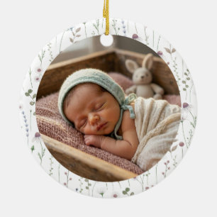 Baby's erstes Weihnachten Floral Watercolor Foto Keramik Ornament