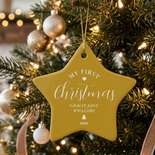 Baby's erstes Weihnachten Gold personalisierte Eri Keramik Ornament