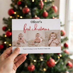 Baby's erstes Weihnachten Grün Rot Kariert 4 Foto Einladung