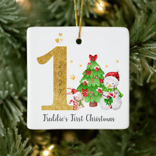 Baby's erstes Weihnachten Kaninchen Schneemann  Keramikornament