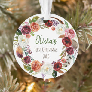 Babys erstes Weihnachten Modernes Blumengebäck-Fot Ornament