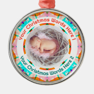 Baby's erstes Weihnachten Orange Blau Pink Foto-Ge Ornament Aus Metall
