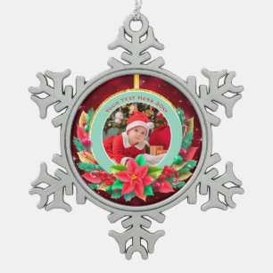 Baby's erstes Weihnachten personalisierter Name Fo Schneeflocken Zinn-Ornament