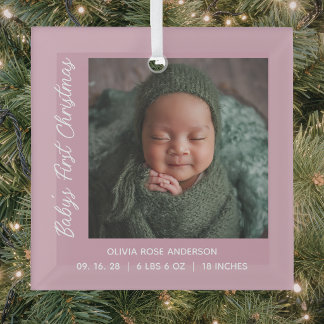Babys erstes Weihnachten Pink Blush Foto Ornament Aus Glas