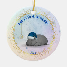 Baby's erstes Weihnachten - Porzellan Nilpferd-Orn