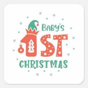 Baby's erstes Weihnachten  Quadratischer Aufkleber