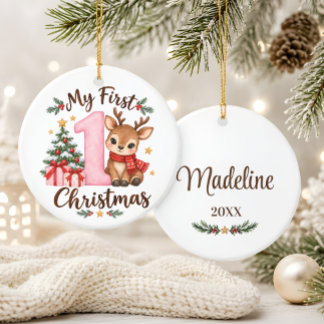 Baby's erstes Weihnachten rosa Rentier-Ornament Keramik Ornament