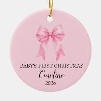 Baby's erstes Weihnachten rosa Schleifen-Ornament Keramik Ornament