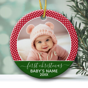 Babys erstes Weihnachten - rote Tupfen Keramik Ornament