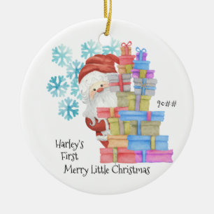 Baby's erstes Weihnachten Santa und Geschenke Foto Keramik Ornament