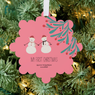 Baby's erstes Weihnachten - süßes Schneemann-Duo a Ornament Karte