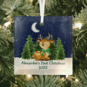 Baby's erstes Weihnachten Wasserfarbe Reh Bogen Wa Ornament Aus Glas