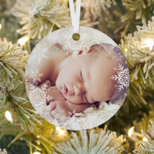 Baby's erstes Weihnachten Weiß Silber Schneeflocke Ornament Aus Metall
