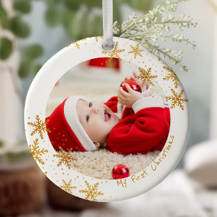 Babys erstes Weihnachten Weißgold Schneeflocken Fo Keramik Ornament