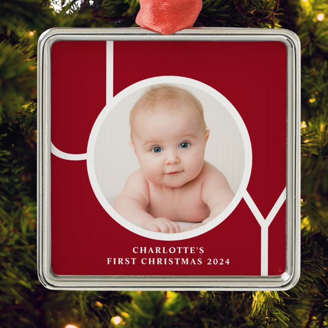 Baby's erstes Weihnachts Custom Keepake Red Foto Ornament Aus Metall (Von Creator hochgeladen)