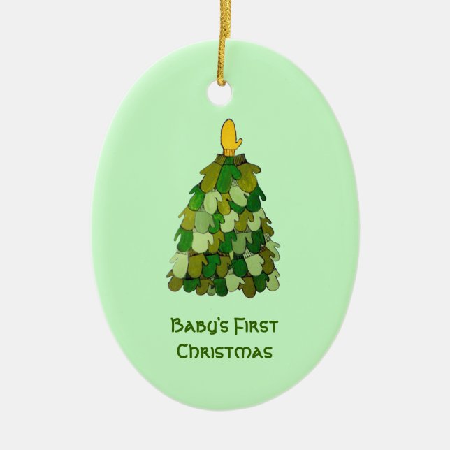 Baby's erstes Weihnachts-Mittensschmuckstück Keramikornament (Vorne)