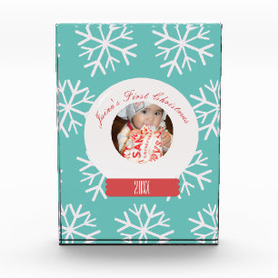 Baby's erstes Weihnachts-Schneeglobus-Schneeflocke Fotoblock