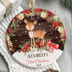 Baby's erstes Weihnachtsbaumschmuck Reh Wald Keramik Ornament