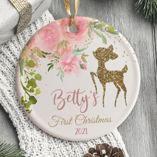 Baby's erstes Weihnachtsbaumschmuck Reh Wald Keramik Ornament