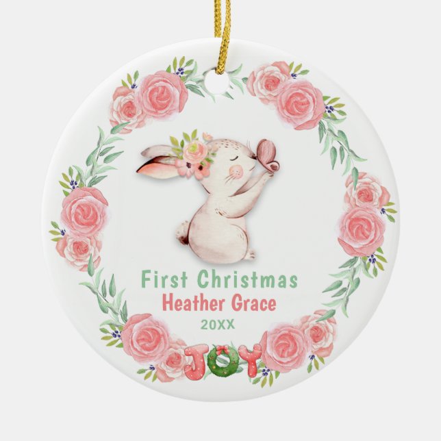 Babys Erstes Weihnachtsfest Foto Bunny Personalisi Keramik Ornament (Vorne)