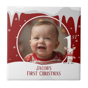 Babys erstes Weihnachtsfest-Foto Fliese