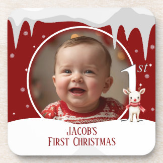 Babys erstes Weihnachtsfest-Foto Getränkeuntersetzer