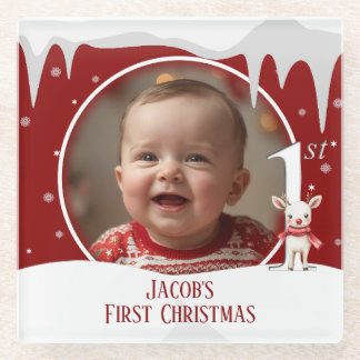 Babys erstes Weihnachtsfest-Foto Glasuntersetzer