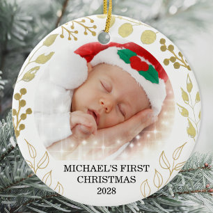 Babys erstes Weihnachtsfest-Foto Keramik Ornament