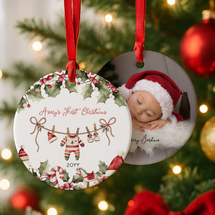Babys erstes Weihnachtsfest-Foto Keramik Ornament