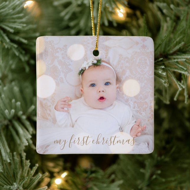Babys erstes Weihnachtsfest-Foto Keramikornament (Baum)