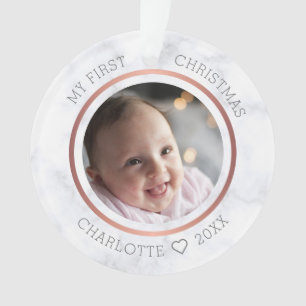 Babys erstes Weihnachtsfest-Foto Moderner Marmor Ornament
