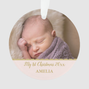 Babys erstes Weihnachtsfest-Foto Monogram Blush Pi Ornament