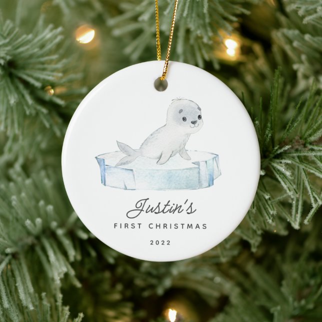 Babys erstes Weihnachtsfest-Siegel Keramik Ornament (Baum)