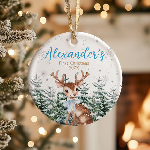 Baby's erstes Weihnachtsfest Wald-Rentiere Keramik Ornament