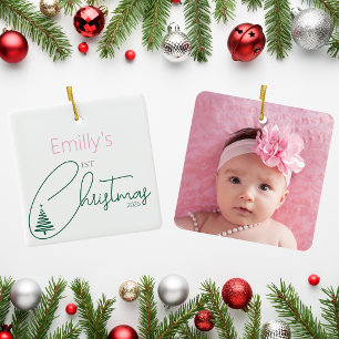 Baby's erstes Weihnachtsfoto einfach minimalistisc Keramikornament