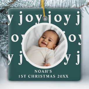 Baby's erstes Weihnachtsfoto Freude Grün Keramikornament